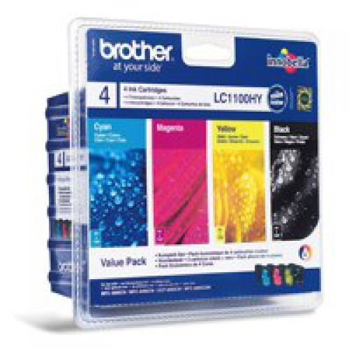 Brother Black Cyan Magenta Yellow Ink Cartridge 10ml 3 x 6ml Multipack - LC1100VALBP
