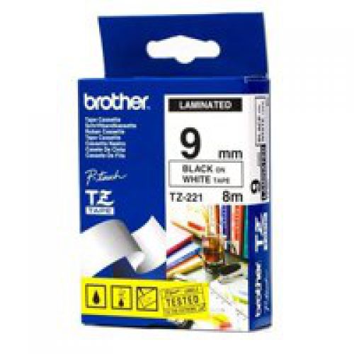 Ribbons Brother Black On Matt White Label Tape 9mm x 8m - TZEN221