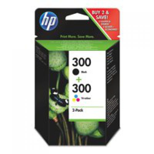 Inkjet Cartridges HP 300 Black Tricolour Standard Capacity Ink Cartridge 4.5ml 6.5ml Twinpack - CN637EE