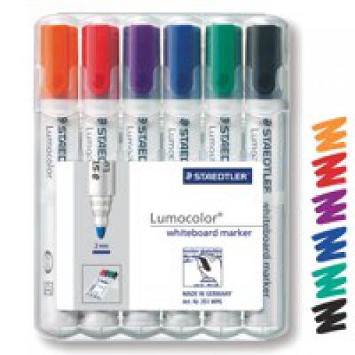 Staedtler+Lumocolor+Whiteboard+Marker+Bullet+Tip+2mm+Line+Assorted+Colours+%28Pack+6%29+-+351WP6