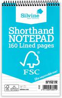 Silvine FSC 127x203mm Wirebound Card Cover Reporters Shorthand Notebook Ruled 160 Pages Blue (Pack 10)