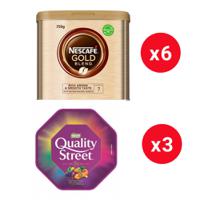 Nescafe Gold Blend Instant Coffee 750g x 6 plus Quality Street Chocolates Tub 600g x 3 FREE