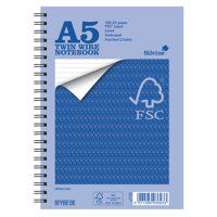 Silvine FSC A5 Wirebound Card Cover Notebook Ruled 160 Pages Blue (Pack 5) - FSCTWA5
