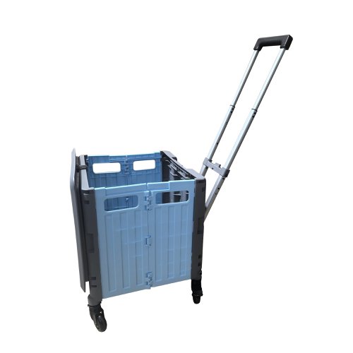 GREY/BLUE FOLDING BOX TRUCK - 4 x Swivel Castors - Rotating Lid - Tilt Handle GREY/BLUE FOLDING BOX TRUCK - 4 x Swivel Castors - Rotating Lid - Tilt Handle