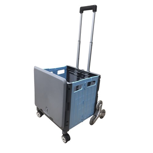 GREY/BLUE FOLDING BOX TRUCK - Stairclimber Wheels - Rotating Lid - Tilt Handle GREY/BLUE FOLDING BOX TRUCK - Stairclimber Wheels - Rotating Lid - Tilt Handle