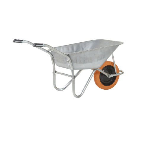 OLYMPUS WHEELBARROW - Galvanised Frame, Galvanised Pan, Orange Puncture Proof Wheel with Black Centre OLYMPUS WHEELBARROW - Galvanised Frame, Galvanised Pan, Orange Puncture Proof Wheel with Black Centre