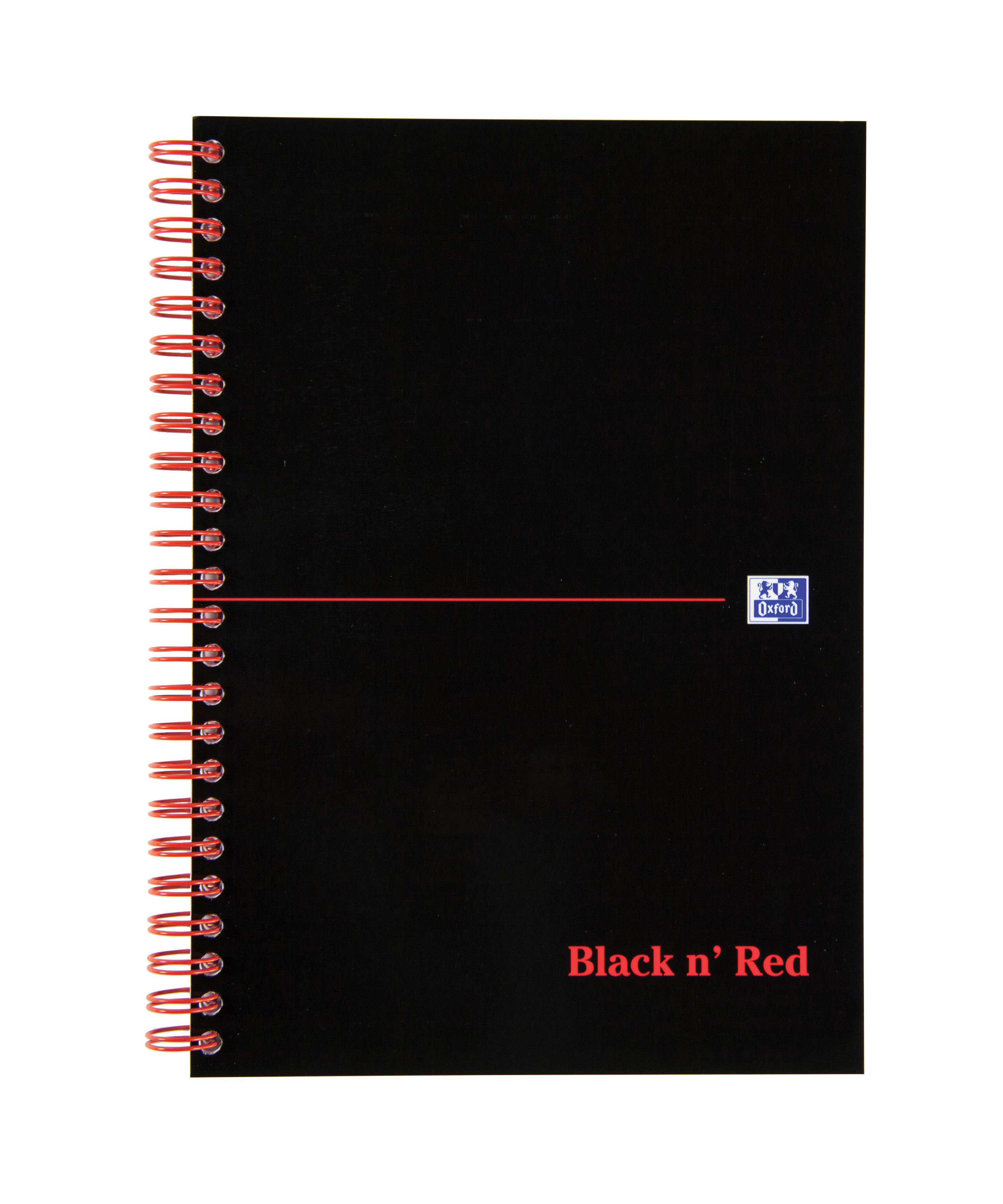 Black n Red A5 Wirebound Card Cover Notebook Ruled 100 Pages Black/Red (Pack 10)