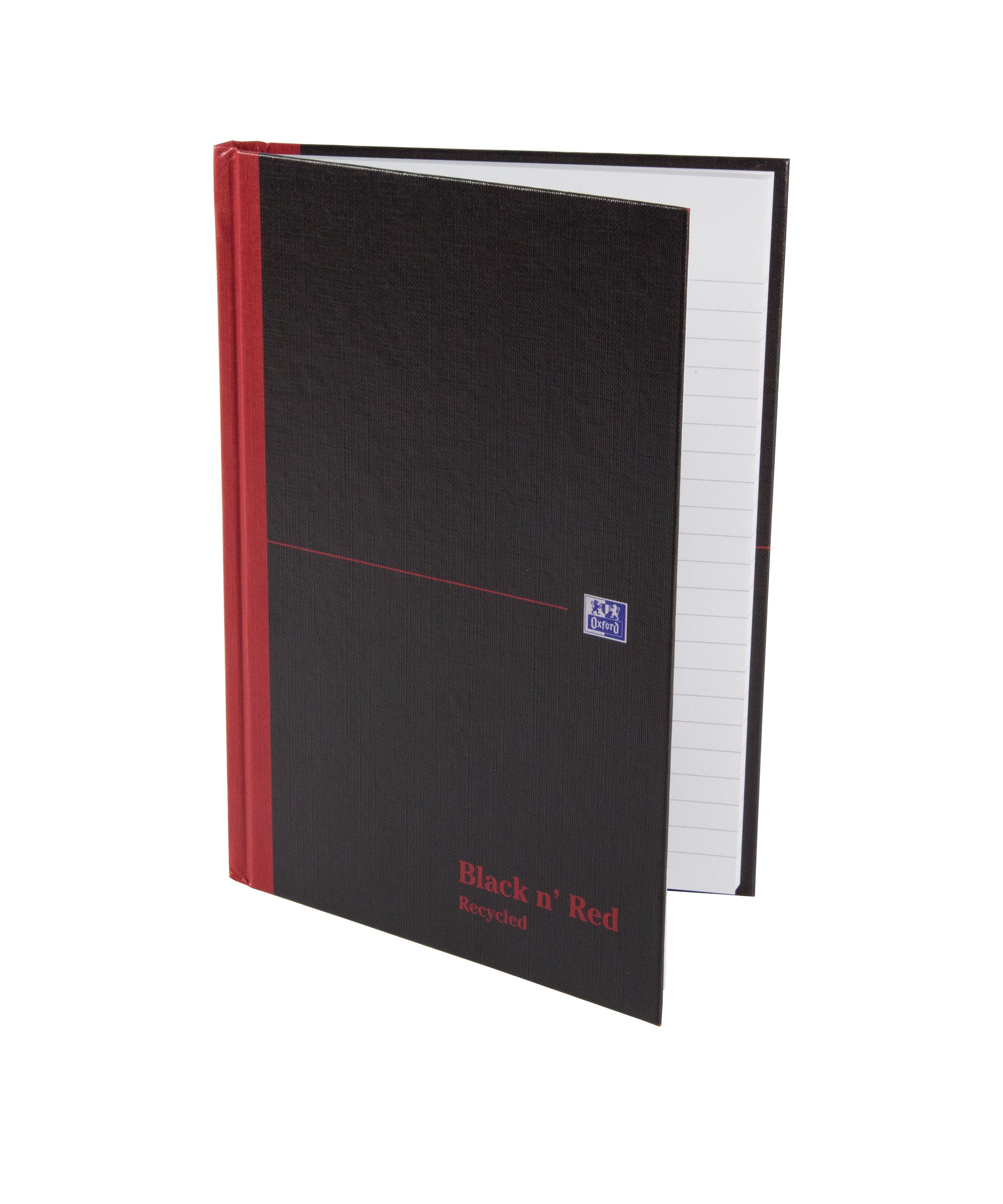 Black n Red A5 Casebound Hard Cover Notebook Recycled Ruled 192 Pages Matt Black (Pack 5)