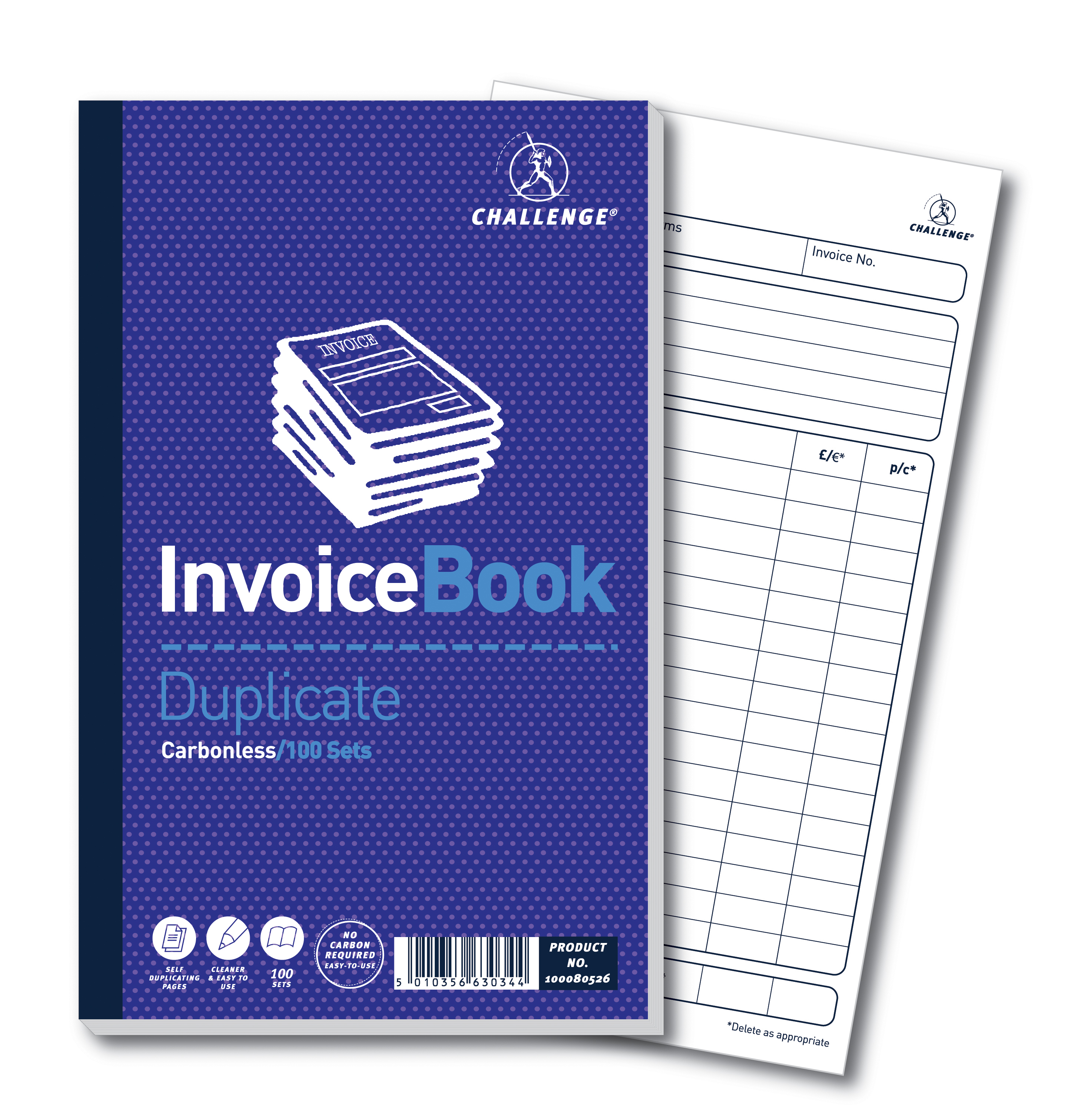 Challenge Duplicate Invoice Book 210x130mm Card Cover Without VAT 100 Sets Pack 5 100080526