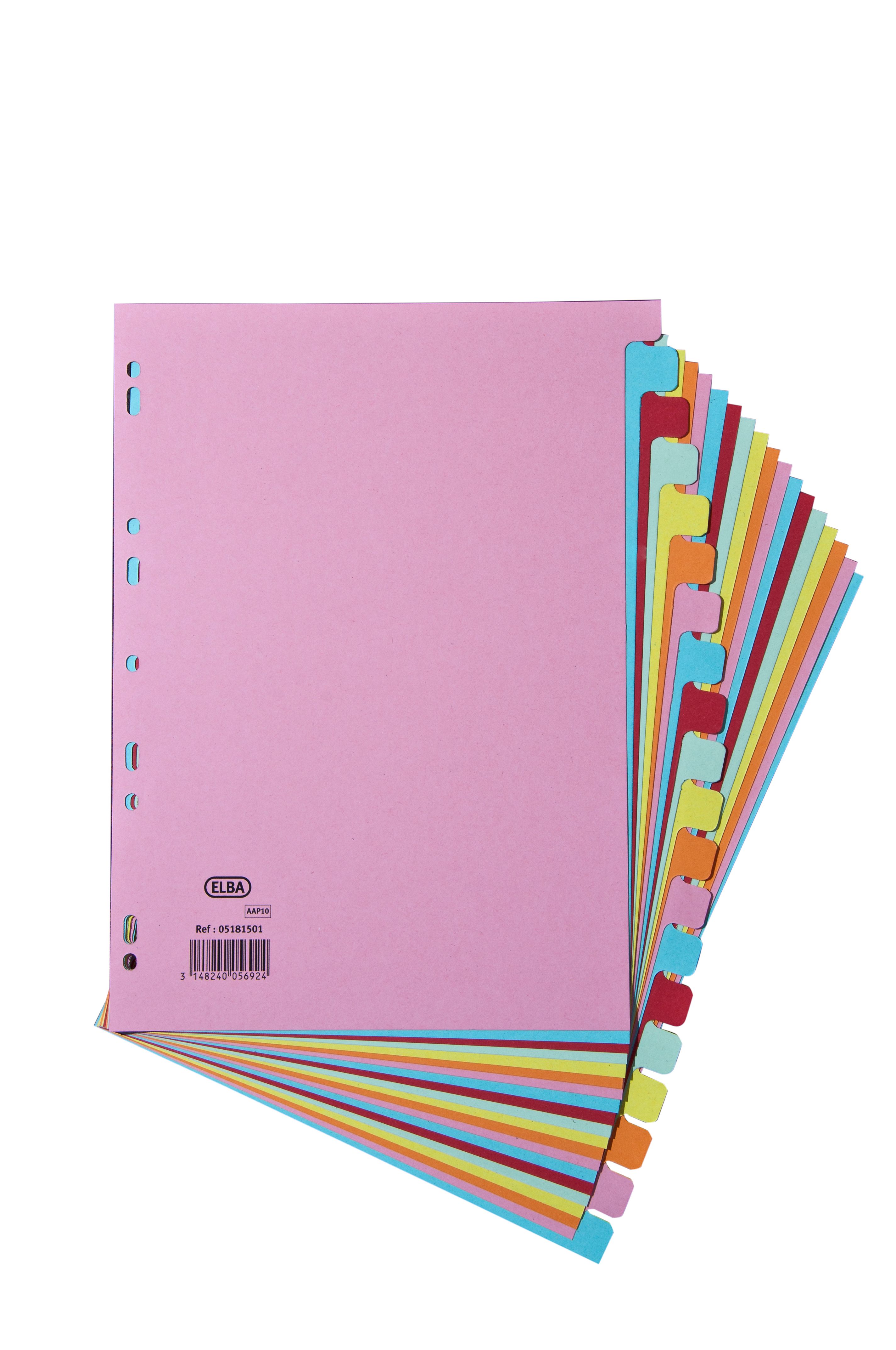 Elba Subject Dividers 20Part Card Multipunched Recyclable 160gsm A4