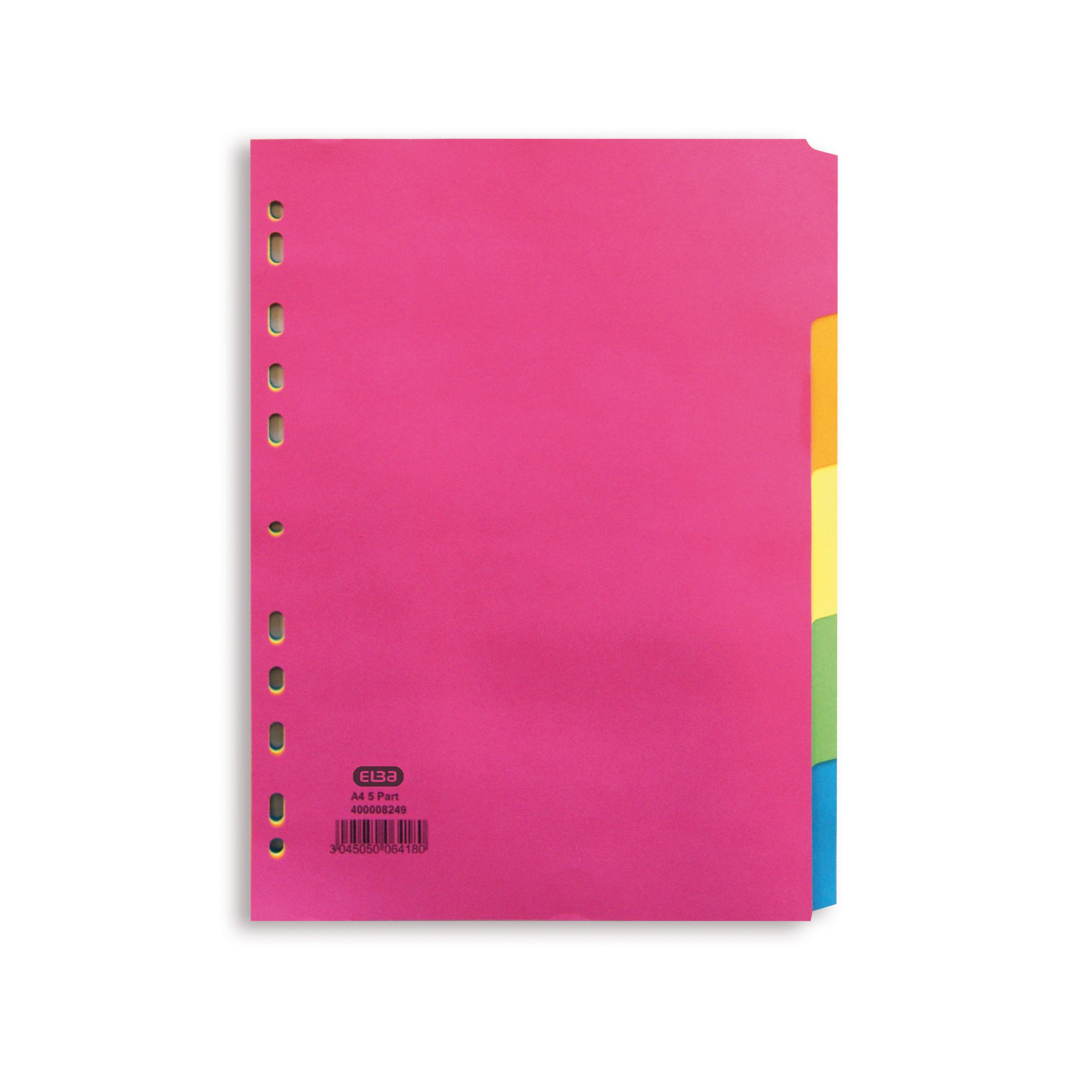 Elba+Bright+Subject+Dividers+5-Part+Card+Multipunched+Recyclable+160gsm+A4+Assorted+Ref+400008249