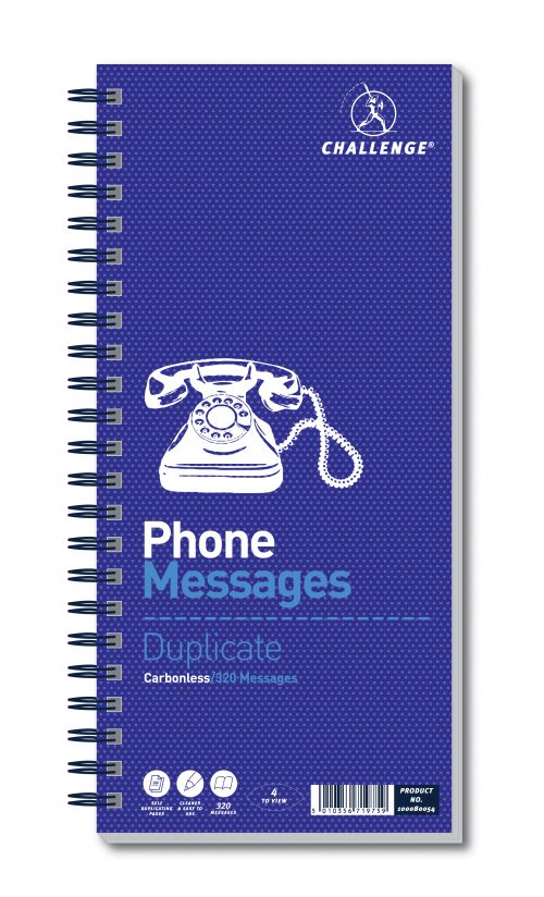 Challenge Telephone Message Book Wirebound Carbonless 320 Messages 305x141mm Ref 100080054