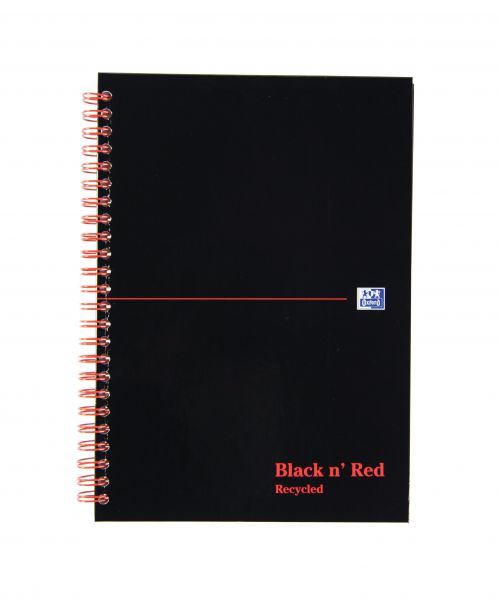 Black n Red A5 Wirebound Hard Cover Notebook Recycled Ruled 140 Pages Black/Red (Pack 5) - 100080113