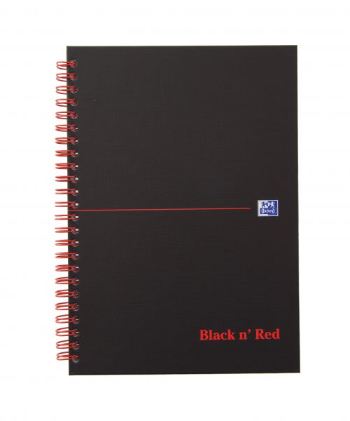 Black n Red A5 Wirebound Hard Cover Notebook Ruled 140 Pages Matt Black/Red (Pack 5)