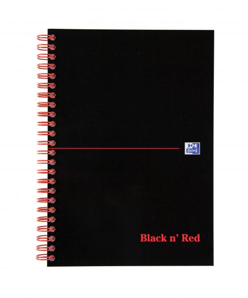 Black n Red A5 Wirebound Card Cover Notebook Ruled 100 Pages Black/​Red (Pack 10) - 100080155