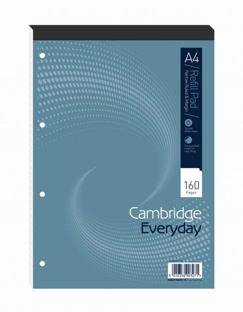 Cambridge Refill Pad Hbd 70gsm Narrow Ruled Margin Punched 4 Holes 160pp A4 Blue Ref 100080168 [Pack 5]