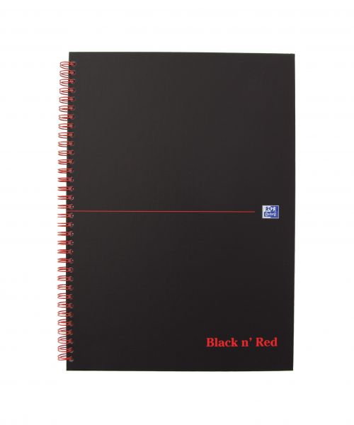 Black n Red A4 Wirebound Hard Cover Notebook Ruled 140 Pages Matt Black/​Red (Pack 5) - 100080173