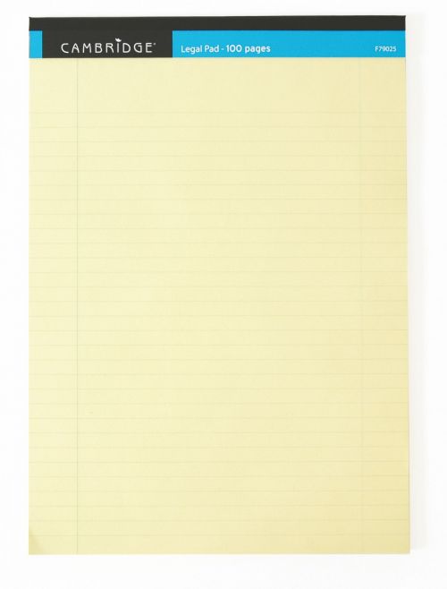 Cambridge Legal Pad Headbound Ruled Margin Perforated 100pp A4 Yellow Paper Ref 100080179 [Pack 10]