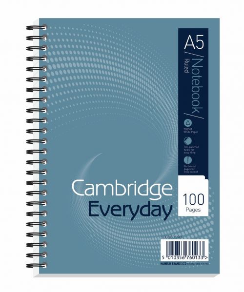 Cambridge Everyday Nbk Wirebound 70gsm Ruled Perforated Punched 2 Holes 100pp A5 Ref 100080190 [Pack 10]