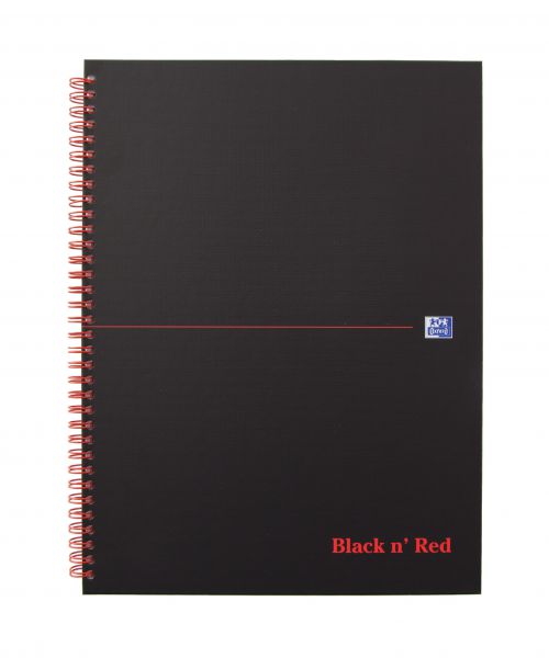 Black n Red Notebook Wirebound 90gsm Ruled Margin Perforated 140pp A4+ Matt Black Ref 100080218 [Pack 5]