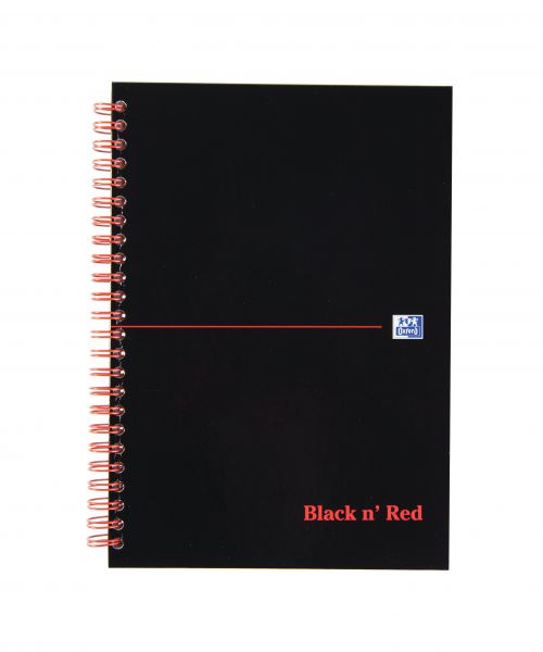 Black+n+Red+Notebook+Wirebound+90gsm+Ruled+and+Perforated+140pp+A5+Glossy+Black+Ref+100080220+%5BPack+5%5D