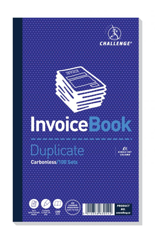 Challenge+Duplicate+Book+Carbonless+Invoice+Single+VAT%2FTax+100+Sets+210x130mm+Ref+100080412+%5BPack+5%5D