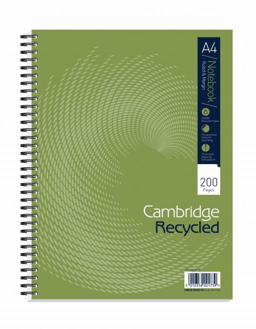 Cambridge+Recycled+Nbk+Wirebnd+70gsm+Ruled+Margin+Perf+Punched+4+Holes+200pp+A4%2B+Ref+100080423+%5BPack+3%5D