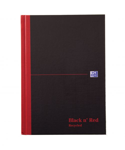 Ruled Black n Red A5 Casebound Hard Cover Notebook Recycled Ruled 192 Pages Matt Black (Pack 5)