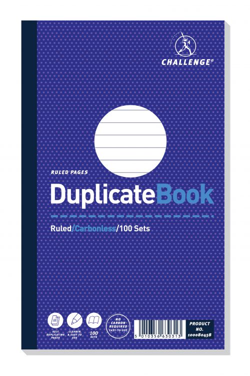 Duplicate Challenge 210x130mm Duplicate Book Carbonless Ruled Taped Cloth Binding 100 Sets (Pack 5)