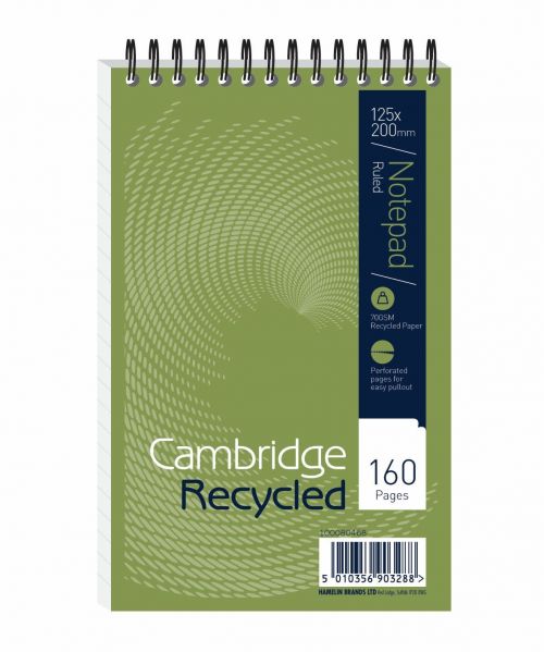 Cambridge Recycled Reporters Notebook 70gsm Ruled and Perforated 160pp 125x200mm Ref 100080468 [Pack 10]