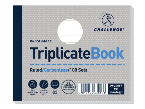 Challenge Triplicate Book Carbonless Ruled 100 Sets 105x130mm Ref 100080471 [Pack 5]