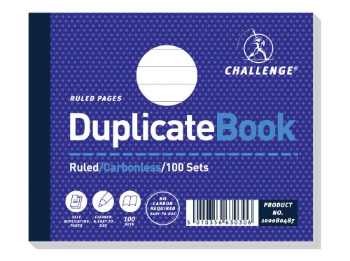 Duplicate Challenge 105x130mm Duplicate Book Carbonless Ruled Taped Cloth Binding 100 Sets (Pack 5)