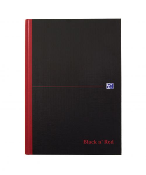 Black n Red A4 Casebound Hard Cover Notebook Plain 160 Pages Black/Red (Pack 5)