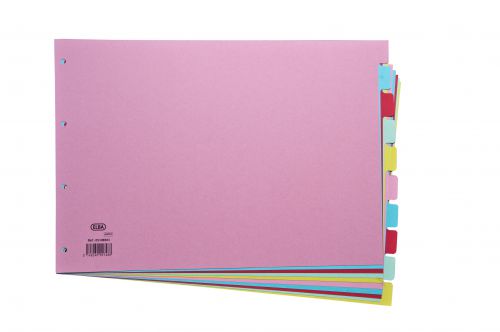 Elba+Subject+Dividers+10-Part+Card+Multipunched+Recyclable+160gsm+A3+Assorted+Ref+100080772