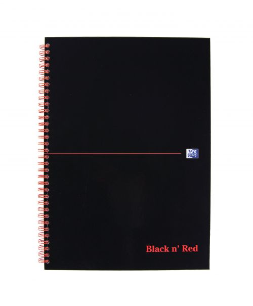 Black n Red Notebook Wirebound 90gsm Ruled and Perforated 140pp A4 Glossy Black Ref 100102248 [Pack 5]