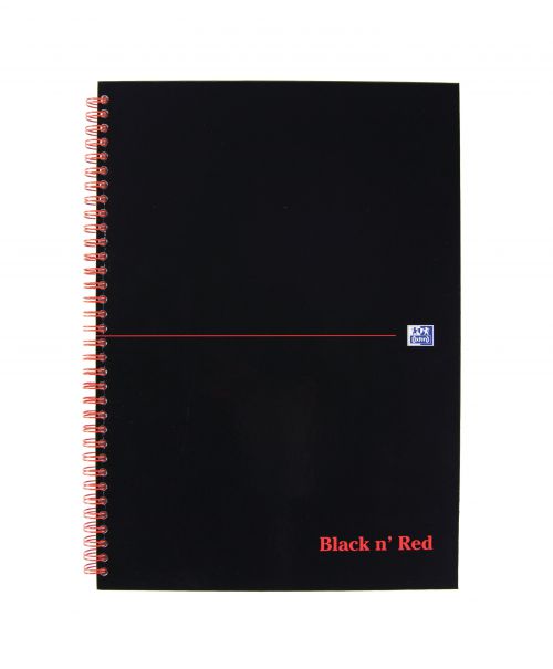 Black+n+Red+Notebook+Wirebound+90gsm+Ruled+and+Perforated+140pp+A4+Glossy+Black+Ref+100102248+%5BPack+5%5D