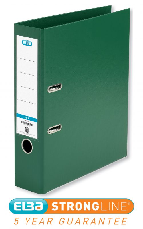 Elba Lever Arch File Polypropylene 70mm Spine A4 Green Ref 100202174 [Pack 10]