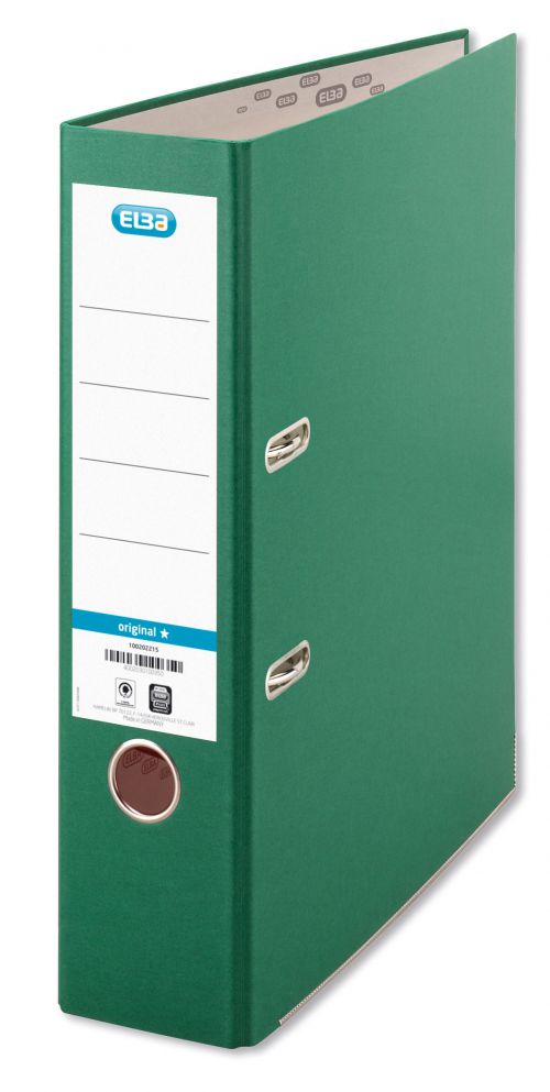 Elba Lever Arch File A4 Coloured Paper on Board Capacity 70mm Green Ref 100202219 [Pack 10]