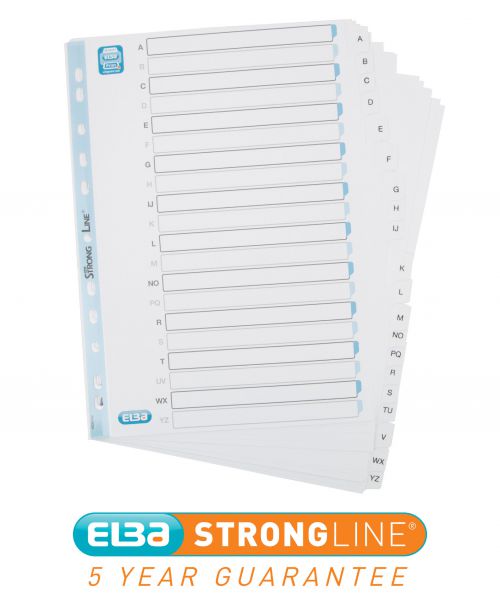 Elba+Index+A-Z+20-Part+Multipunched+Mylar-reinforced+Tabs+170gsm+A4+White+Ref+100204596