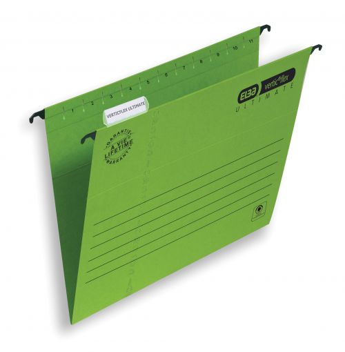 Elba Verticflex Ultimate Foolscap Suspension File Manilla 15mm V Base Green (Pack 25) 100331170