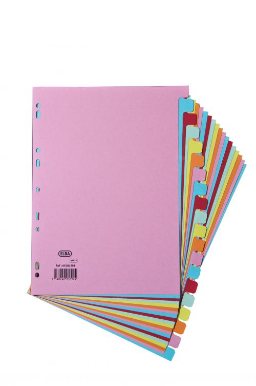 Elba+Subject+Dividers+20-Part+Card+Multipunched+Recyclable+160gsm+A4+Assorted+Ref+400007438