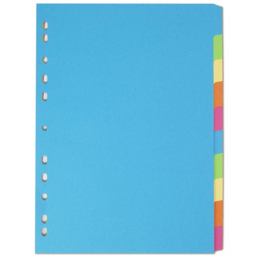 Elba Bright Coloured Card Dividers A4 Multipunched 10 Part 400008300