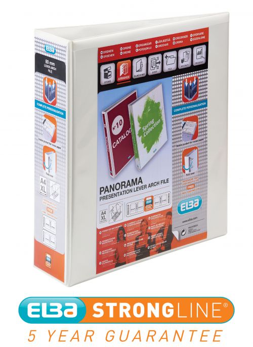 Elba+Panorama+Presentation+Lever+Arch+File+Polypropylene+A4+90mm+Spine+Width+A4+White+%28Pack+5%29+-+400008436