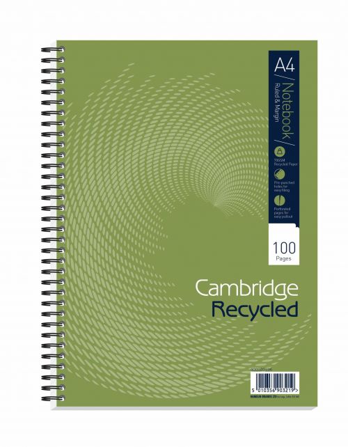 Cambridge+Recycled+Nbk+Wirebound+70gsm+Ruled+Margin+Perf+Punched+4+Holes+100+pp+A4+Ref+400020196+%5BPack+5%5D