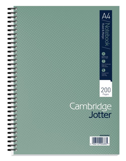 Cambridge Jotter Nbk Wirebound 80gsm Ruled Margin Perf Punched 4 Holes 200pp A4 Ref 400039062 [Pack 3]