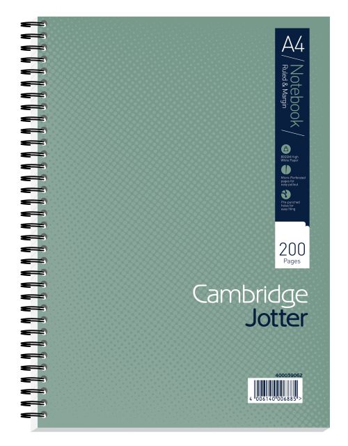 Cambridge Jotter A4 Wirebound Card Cover Notebook Ruled 200 Pages Metallic Green (Pack 3) - 400039062