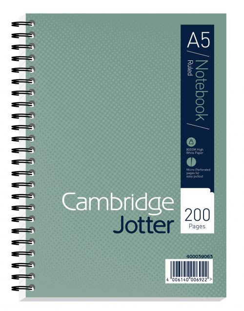 Cambridge+Jotter+A5+Wirebound+Card+Cover+Notebook+Ruled+200+Pages+Metallic+Green+%28Pack+3%29+-+400039063