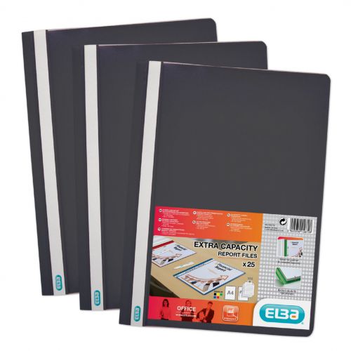 Elba Report File Clear Front Plastic Black (Pack 50) 400055033