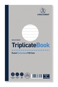 Challenge 210x130mm Triplicate Book Carbonless Ruled 1-100 Taped Cloth Binding 100 Sets (Pack 5) - 100080445
