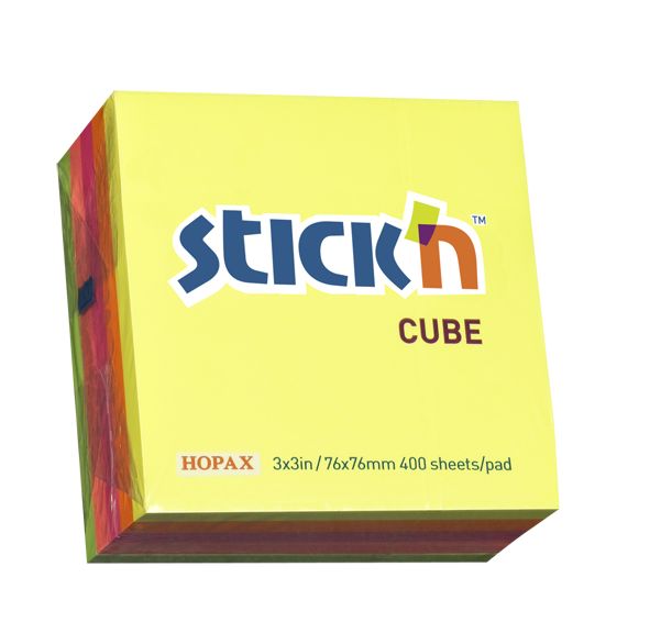 Sticky Notes Cube 76x76mm Neon Asstd